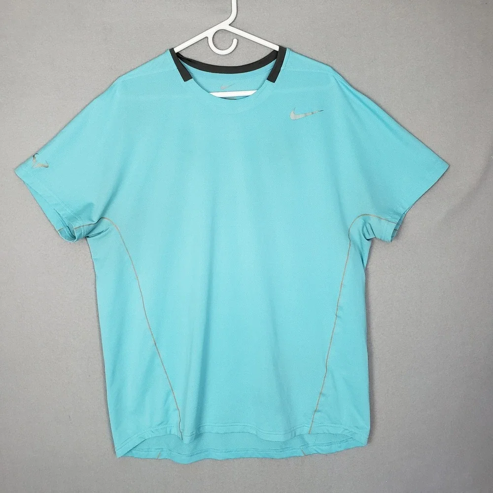 Nike Dri Fit Running Tee Shirt Aqua Blue Athletic Gym Workout Breathable Size XL
